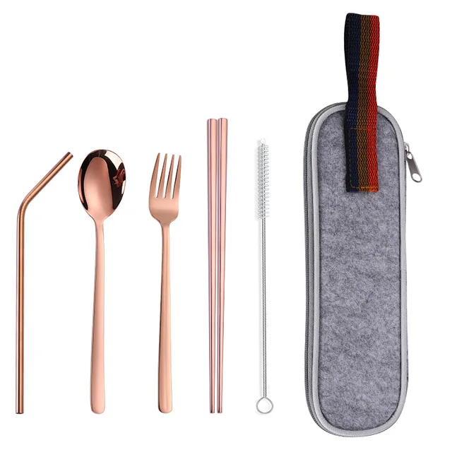 Hot Sale Dinnerware Camping Tableware Set Stainless Steel Butter Knife Spoon Fork Chopsticks Outdoor School Travel Cutlery Set 4