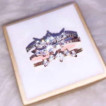 

Europe And The United States Exquisite Dazzling Micro Inlaid Zircon Ring Elegant Simple Rose Gold Engagement Ring Free Shipping