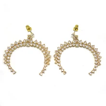 

18K gold color Moon shape Big Dangle Earrings For Women Trendy Cubic Zircon Party Wedding Engagement Dubai Earring for Women