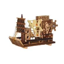 

Home Decore Wooden Handicraft Ornaments with Music Ship Model Smooth Sailing Living Room Decoration Modern Wooden Art Gift