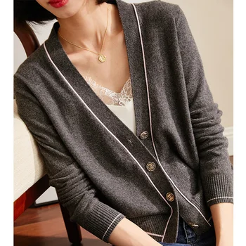 

women's grey cardigan cashmere wool sweaters long sleeve plus size loose Female knitwear high quality 2020 Autumn Winter