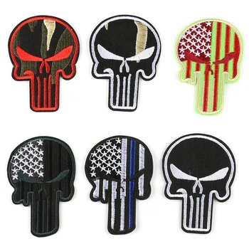 

Custom logo manufacturer Skull Embroidered patches DIY iron on badges for clothes wholesale supplier