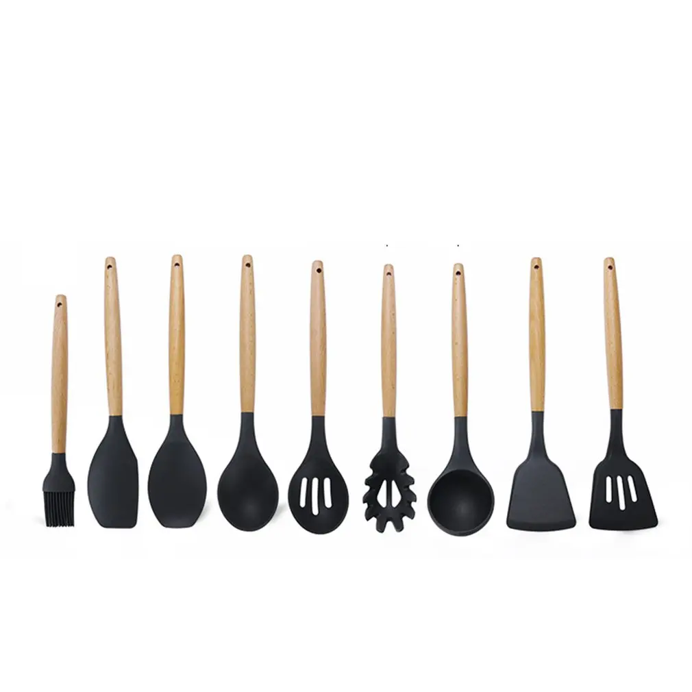 11Pcs Kitchen Utensils Wooden Handle Stainless Steel Cooking Set Pliers Whisk Slotted Spoon Soup Spoon Cooking Tools
