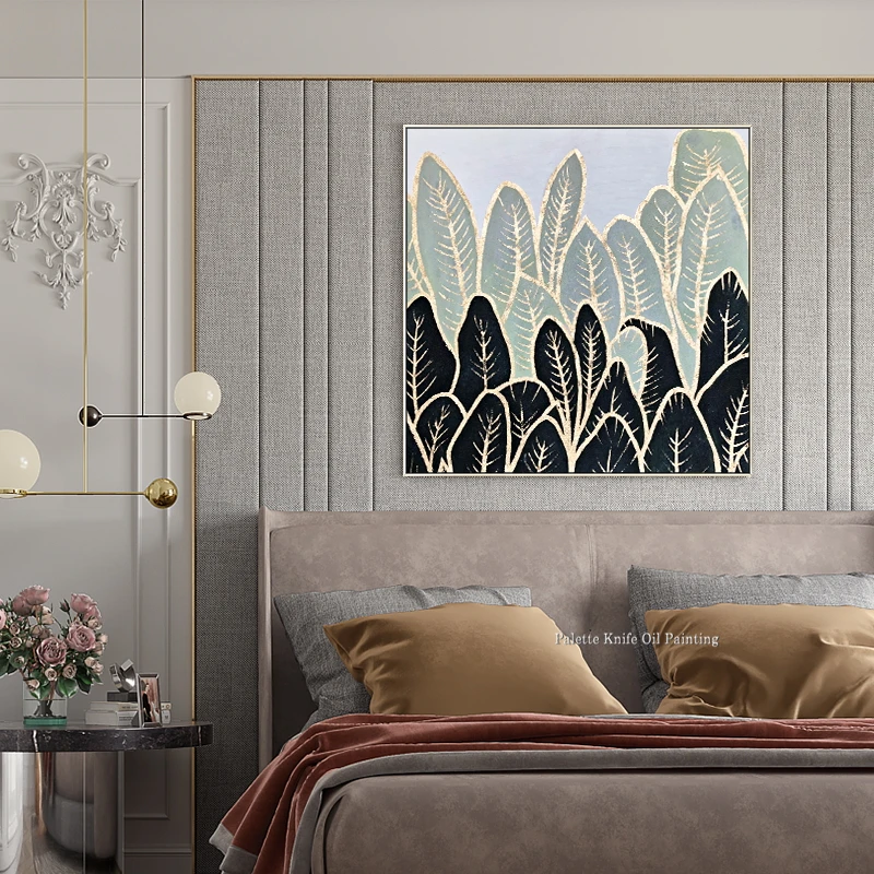 Hand painted gold leaf canvas oil painting abstract acrylic wall art decoration paintings for living room cuadros decoracion