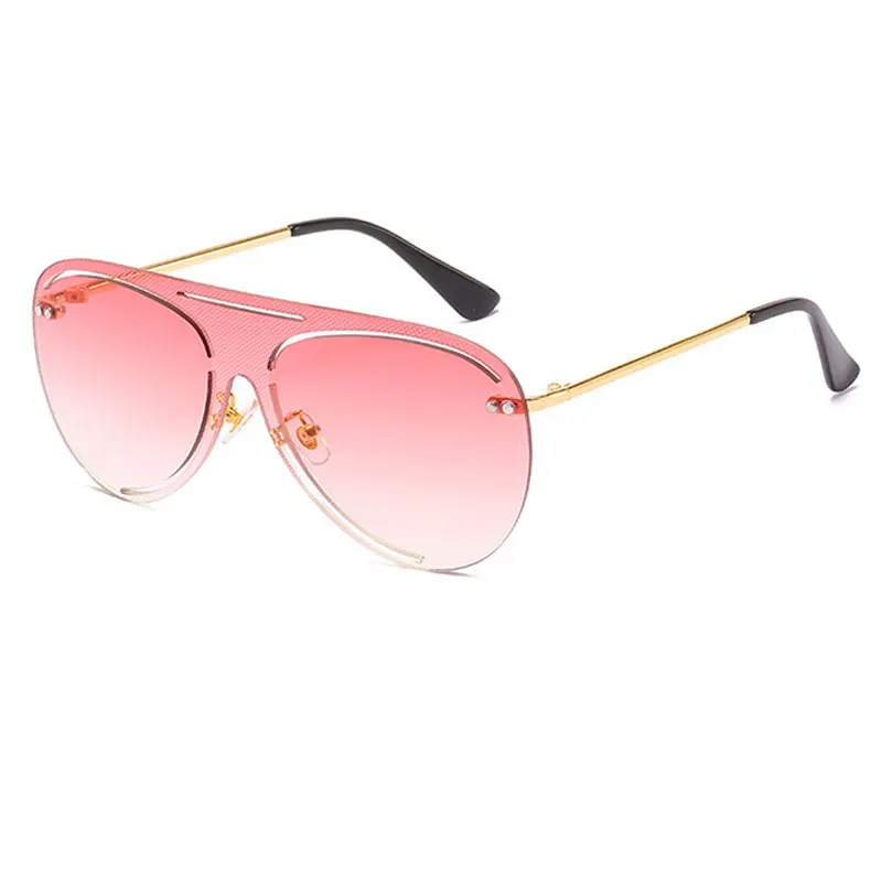 C06GoldPink Модные трендовые мужские Сиамские Солнцезащитные очки женские бескаркасные солнцезащитные очки ретро UV400 цельные GoggleEyewear очки StylePL1015 - Цвет линз: C06GoldPink