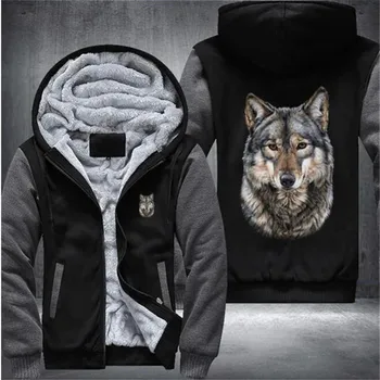 

Old Wolves Art Fleece Mens Winter Hoodies Male New Casual Sweatshirts Hooded Zipper Warm Sportswear Thicken Warm Outwear