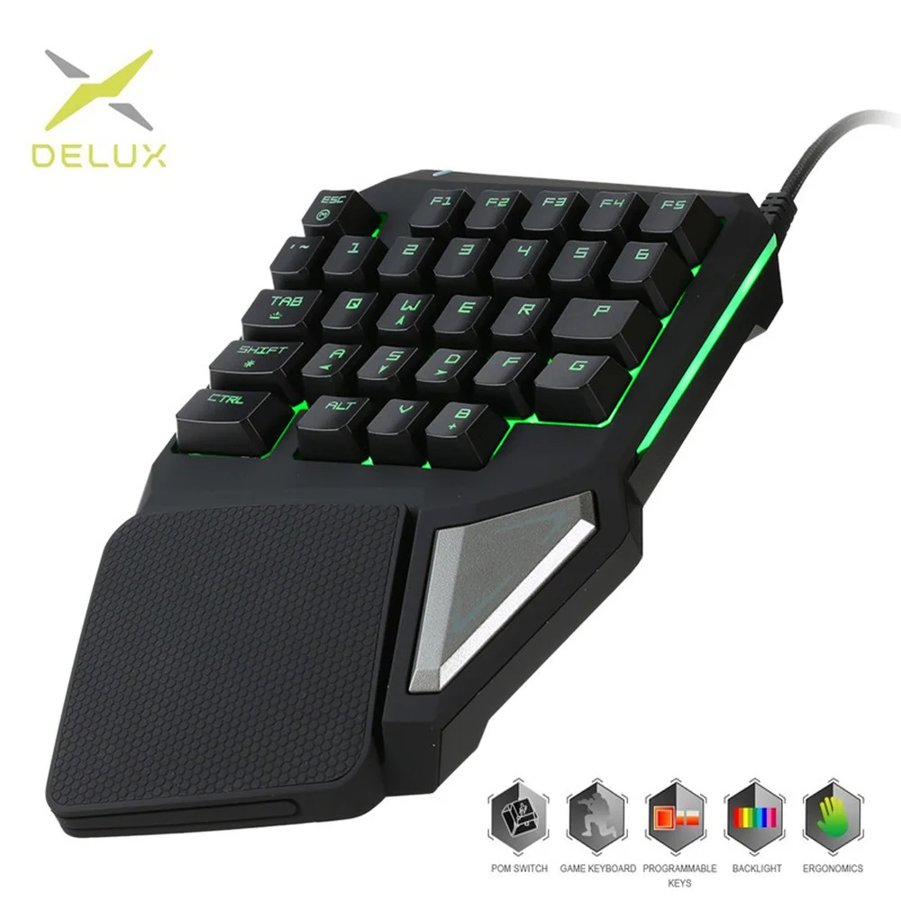  Programmable Keys Delux T9 Pro Single Handed Game keyboard one hand Ergonomic Gaming Keypad For PUB