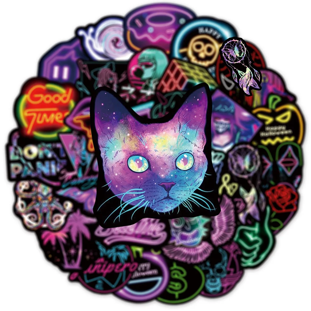 10/30/50/100PCS Cartoon Neon Light Graffiti Stickers Laptop Luggage Motorcycle Phone Cool Waterproof Decals Toy Sticker For Kids