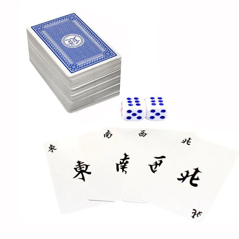 

144Pcs/Set Mah Jong Paper Mahjong Chinese Playing Cards Game With 2Pcs Dices Portable Travel Entertainment Playing Cards Kit New