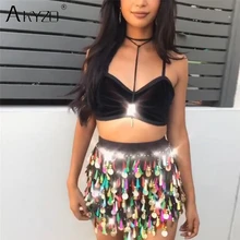 Яркая блестящая юбка с кисточками и блестками для женщин, многослойная металлическая цепь, Лоскутная Свободная юбка, вечерние юбки для ночного клуба