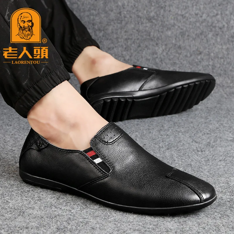 

Genuine Product LOTORY Daily Life Casual Leather Shoes Men's Head Band Feet Youth Leather Shoes Soft Surface Driving Shoes Slip-