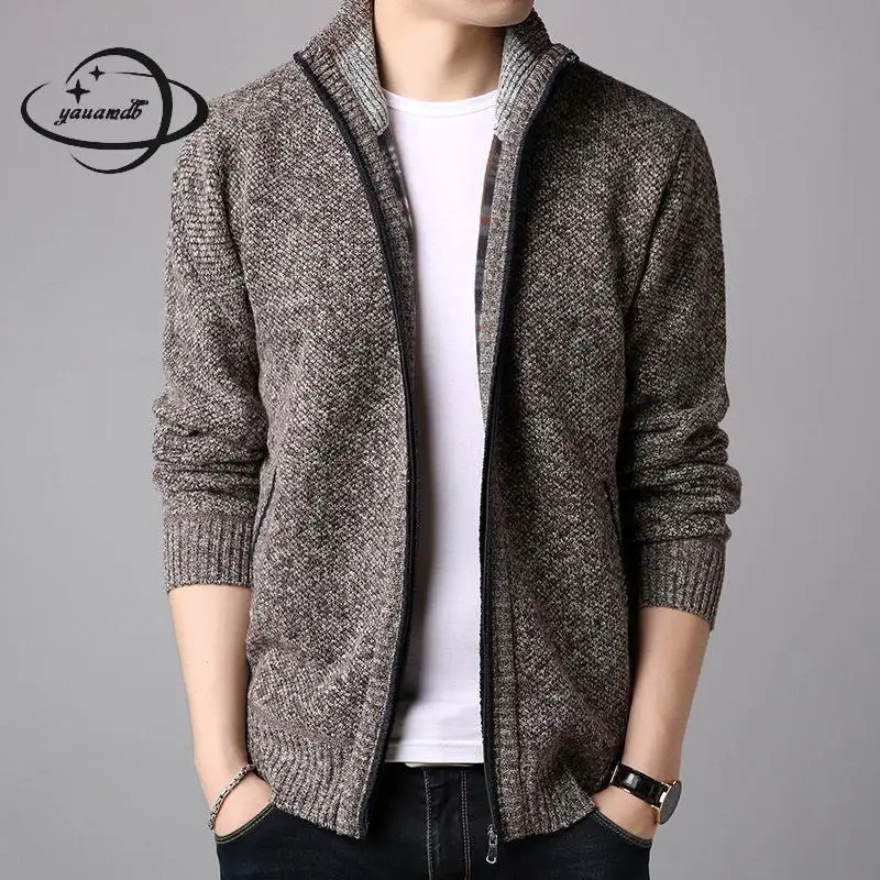 

Mens Sweaters Winter Male Cardigan Clothing Stand Collar Zipper Thick Long Sleeve Solid Color Slim Wool Warm Man Clothes H55
