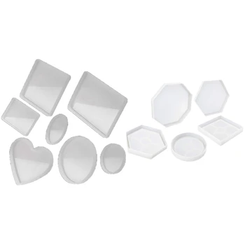 

NEW-5Pcs Silicone Coaster Molds Clear Silicone Molds & 7Pcs Silicone Resin Mold Coaster Molds