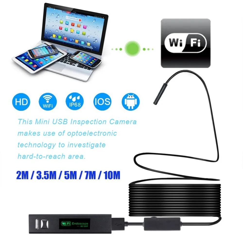 

8mm WiFi Endoscope With Hard Cable Waterproof USB Endoscope Handheld Borescope Digital Inspection Camera For Phone
