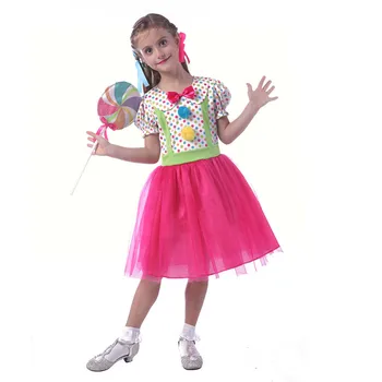 

Girls Clown color Cosplay Costume Party Dress Perform Dance & Stage Dress Halloween Costume For Kids Dress