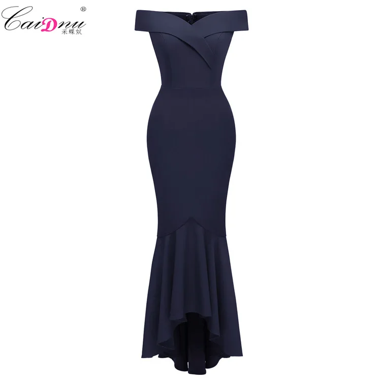 

Autumn Fishtail 2019 New Style off-Shoulder Deep-V Sheath-Banquet Late Formal Dress Bridesmaid Long Formal Dress