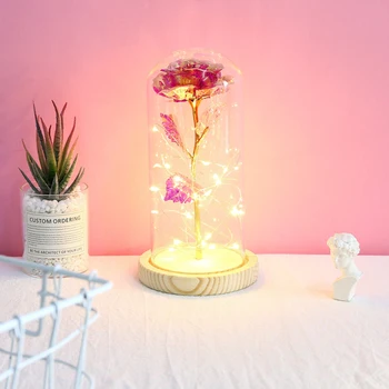 

Red Rose Wooden Base Led Rose Eternal Rose Led Light Glass Dome Wooden Rose Glass Romantic Gift For Party Wedding Home Decor
