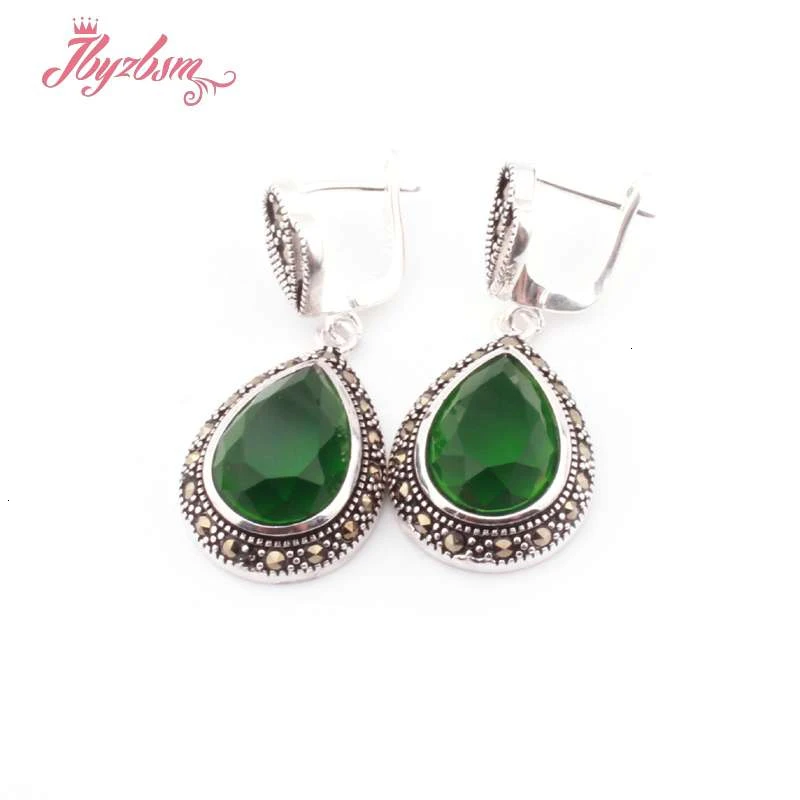 Green Crystal 10x14 мм каплевидные Красочные камни Модные Ювелирные серьги для женщин День Святого Валентина подарок на день матери Висячие серьги Huggie 1 пара - Окраска металла: Green Crystal