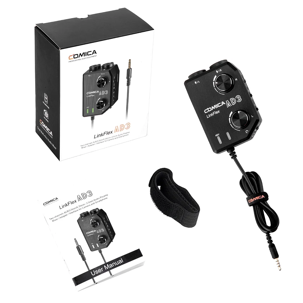 COMICA AD3 XLR/3,5 мм/6,35 мм микрофон аудио предусилитель миксер/адаптер/гитара интерфейс для DSLR Cannon Nikon камера iPhone Android