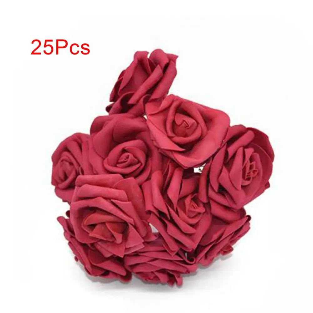 8Cm Large Pe Rose High-Grade Foam Rose Artificial Flower Bride Holding Flowers Accessories Beautiful Gift 25Pcs - Цвет: wine red