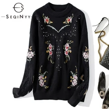 ^#Cheap SEQINYY Knitting Pullover 2020 Autumn Winter New Fashion Design Long Sleeve Women Flower Embroidery Crystal Luxury Loose Sweater ^#Cheap SEQINYY Knitting Pullover 2020 Autumn Winter New Fashion Design Long Sleeve Women Flower Embroidery Crystal Luxury Loose Sweater