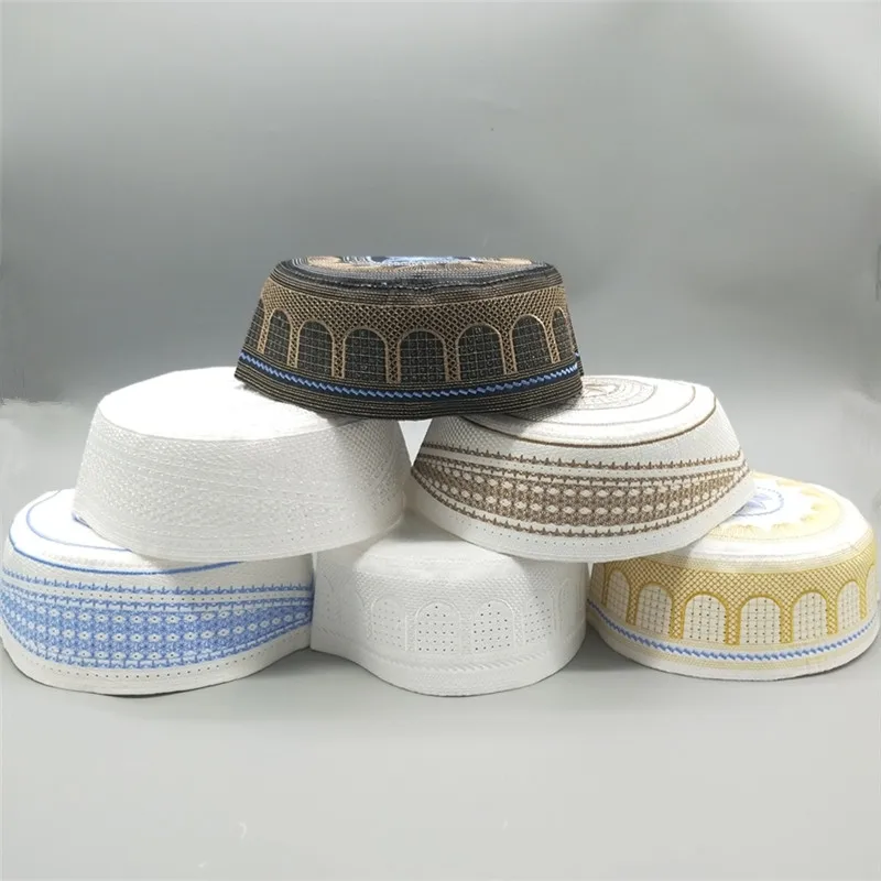 

muslim hats Cotton Embroidery Arab Men Prayer Hat Musliman Turban Man Hijab Bonnet Saudi Arabian Islam Jewish India Caps