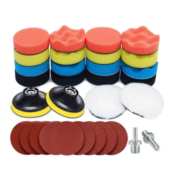 

31Pcs Polishing Pads Kit Car Foam Drill Polishing Pad Kit 3Inch (80mm) Detail Foam Pads Buffing Pads Wool Pads
