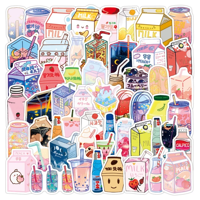 50PCS Cute Drink Anime Stickers Aesthetic Kawaii Laptop Guitar Luggage Fridge Phone Graffiti Sticker Decal Kid Classic Toys Drink 50PCS