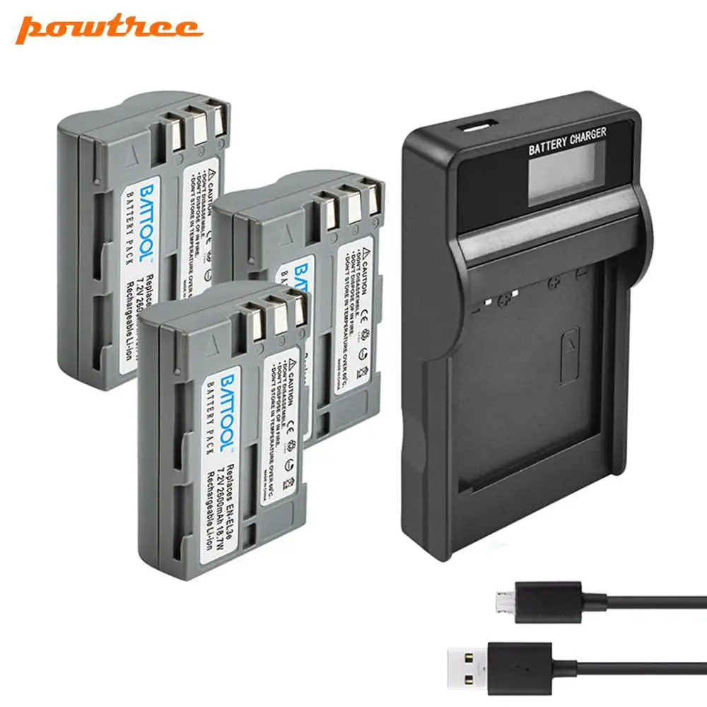 Battool 2000mAh батареи+ ЖК-дисплей Зарядное устройство EN-EL3e RU EL3e EL3a ENEL3e для Nikon D300S D300 D100 D200 D700 D70S D80 D90 D50