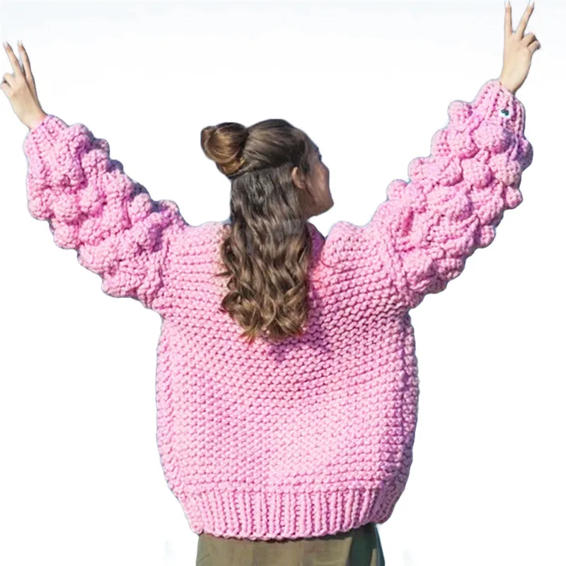 Women Winter Baggy Cardigan Coat Thickening Warm Knitting Long Sleeve Jacket Knitted Sweater Coat Big Size Lantern Sleeve Jacket - Цвет: As Photo Show
