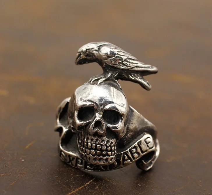 

National standard 925 sterling silver handmade retro Gothic style dark crow skull male index finger ring