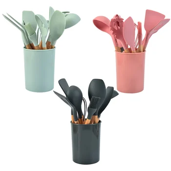 

Behogar 11pcs Nonstick Silicone Cooking Utensils Tongs Spatula Turner Ladle Set with Storage Box for Home Kitchen Supplies