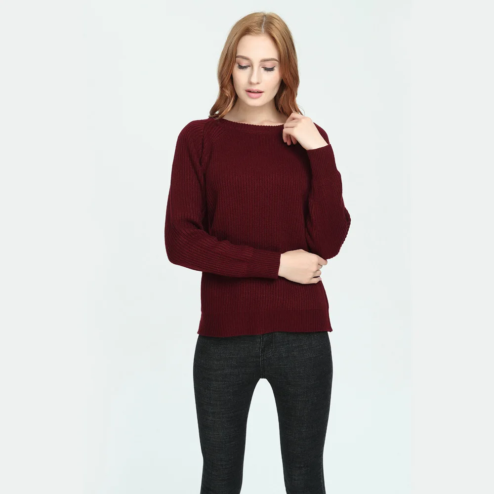 

2020 Winter Solid Color Sweater Women's Versatile Round Neck Raglan Long Sleeve Knitted Pullover Sweaters