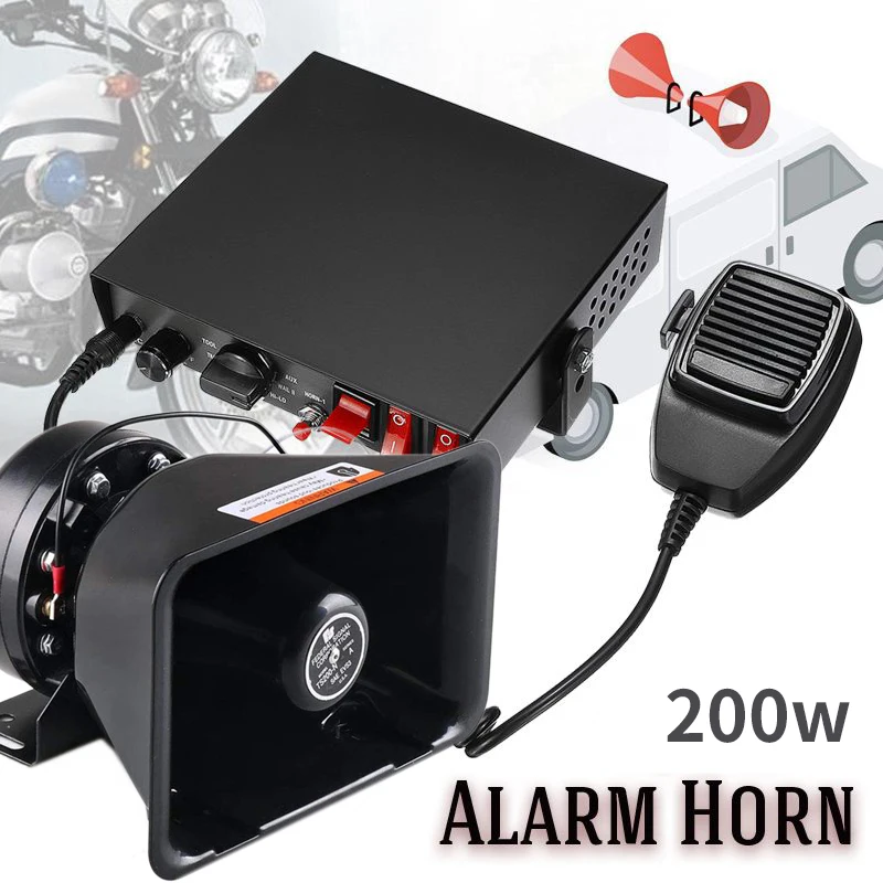 Автомобильная сигнализация рога Мегафоны электронный Динамик, 12V 200W 180Db громкий автомобильный политики Сирена+ Mic PA Динамик Предупреждение Регулируемый 9 тонов