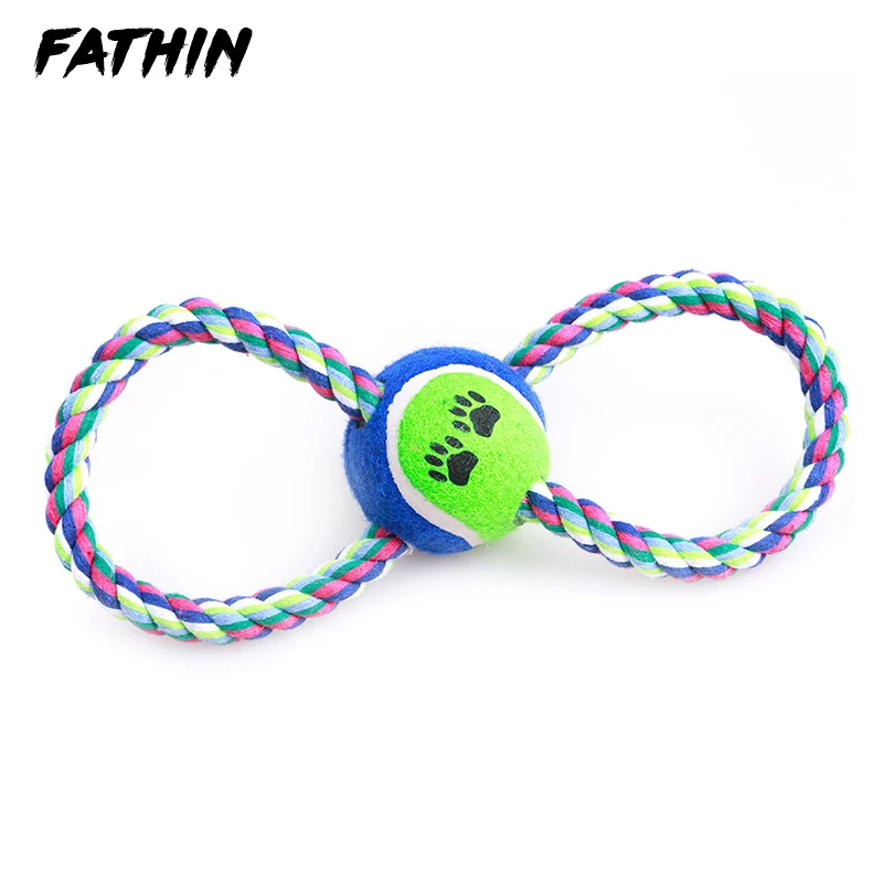 FATHIN собака игрушка для собак из веревки, хлопок веревка с мяч для чистки зубов, устойчивость к укус узел Игрушки для маленьких и крупных собак 24X11 см
