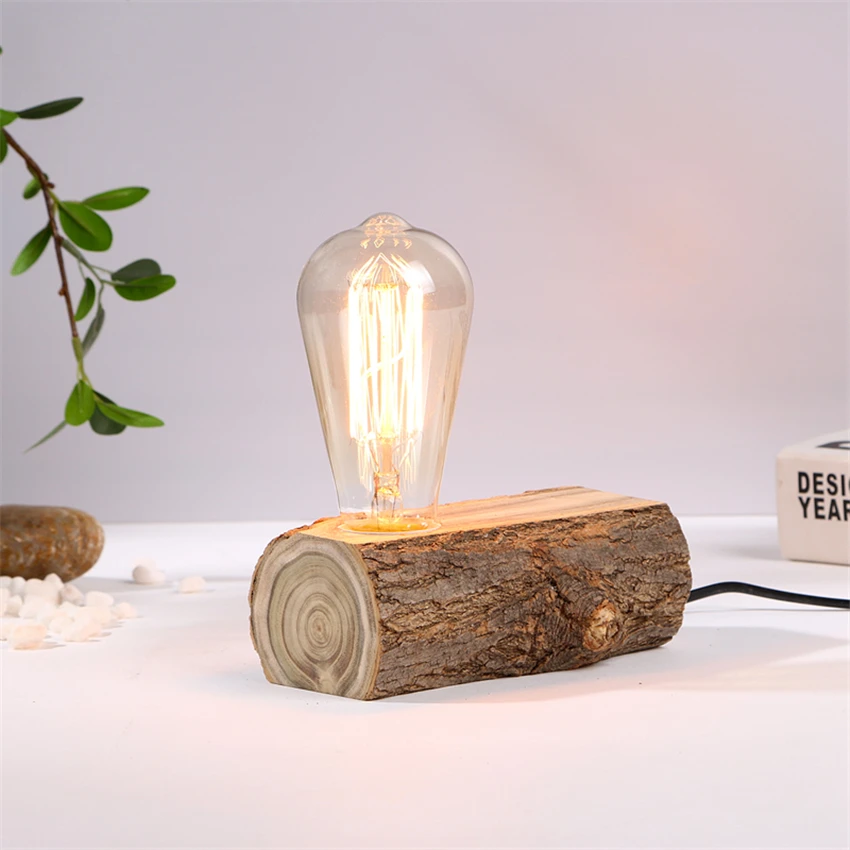 Lámparas de Mesa de decoración de troncos hechas a mano, accesorio de iluminación para sala de estar, restaurante, Bar, cafetería, tienda de ropa|Lámparas de mesa LED| - AliExpress