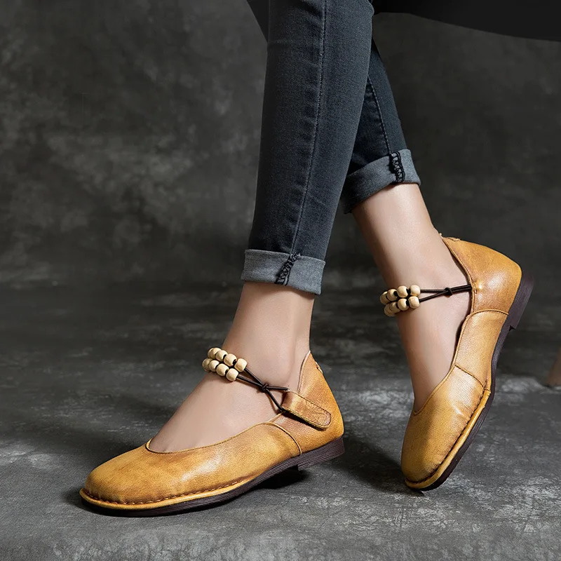 

[] Spring And Summer New Style Retro Handmade WOMEN'S Genuine Leather Shoes Casual Versatile Comfortable Mom Shoes Flat Pumps