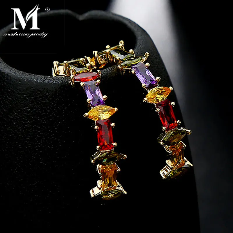 

Fashion Women's Crystal Luxury AAA Zircon Earrings Copper CZ Gold Rainbow Jewelry Romantic Bohemian Ear Studs Female Gift