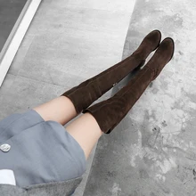 VALLU/высокие сапоги; Новинка года; дизайнерские женские ботинки из нубука; женские зимние теплые сапоги выше колена на блочном каблуке