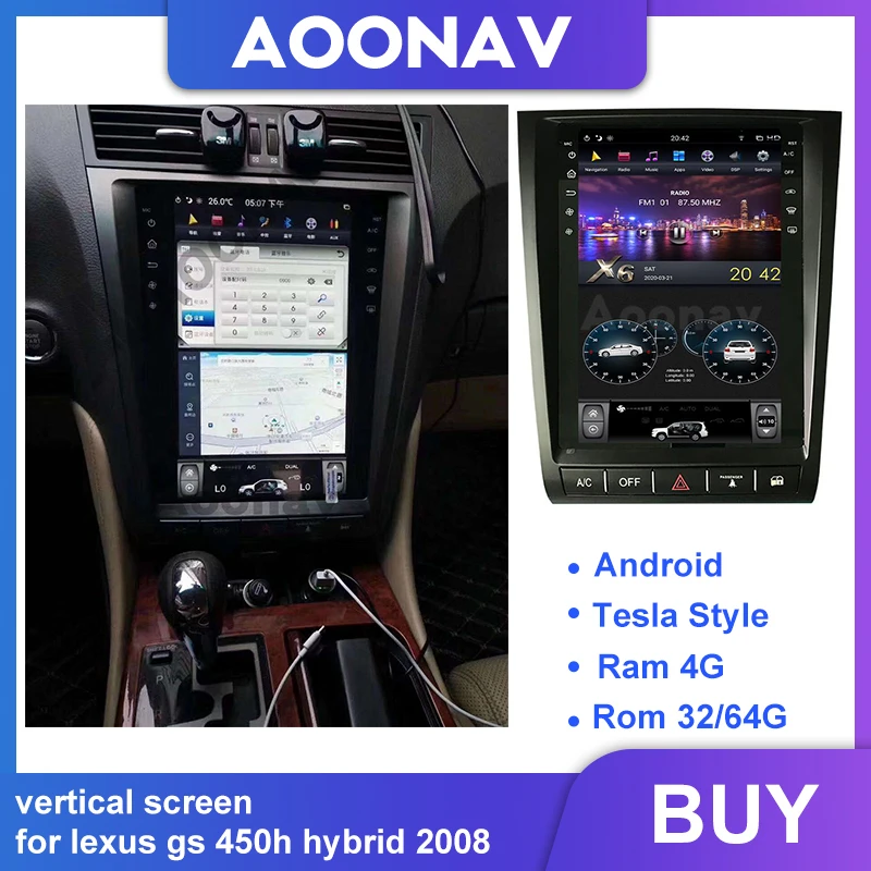 Aoonav Tesla style Android 9.0 Car GPS car DVD Player for-lexus gs 450h hybrid 2008 radio autostereo | Автомобили и мотоциклы