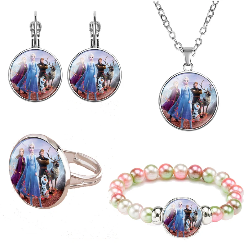4pcs style 2 4 шт Дисней замороженные 2 Aishana подарок на день рождения сплав стекло ребенок девочка кольцо ожерелье браслет серьги вечерние Подарочные ювелирные изделия - Цвет: 4pcs style 2