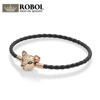 

PDB SL Summer Original 925 Sterling Silver Black Leather Bracelet Fit for DIY Charm Beads Woman Jewelry Gift Free Shipping
