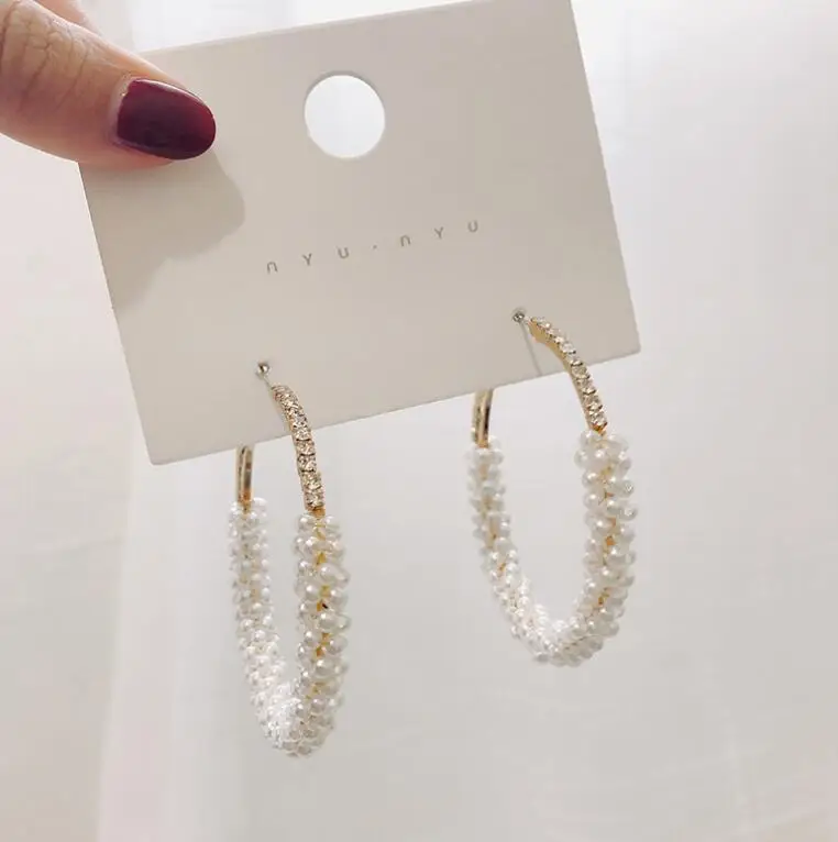 pearl Золотые преувеличенные персональные панк большие серьги женские темпераментные массивные серьги-кольца Ретро Шикарный круглый серьги-кольца Brinco - Окраска металла: pearl