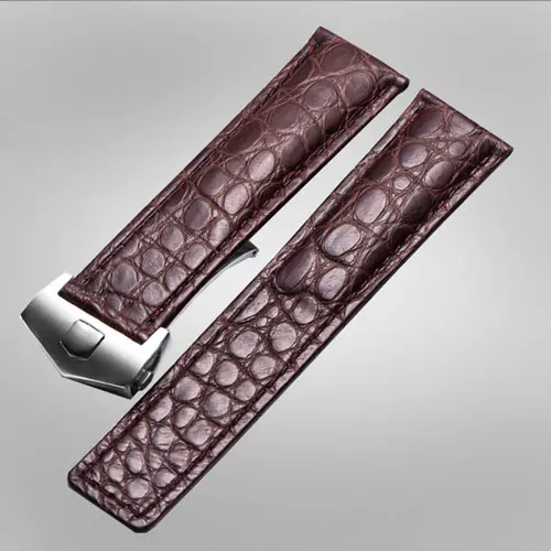 brown silver 19 20 22 мм ремешок для часов из натуральной крокодиловой кожи черный коричневый темно-синий ремешок со складной пряжкой адаптация Heuer аксессуары для часов - Цвет ремешка: brown silver