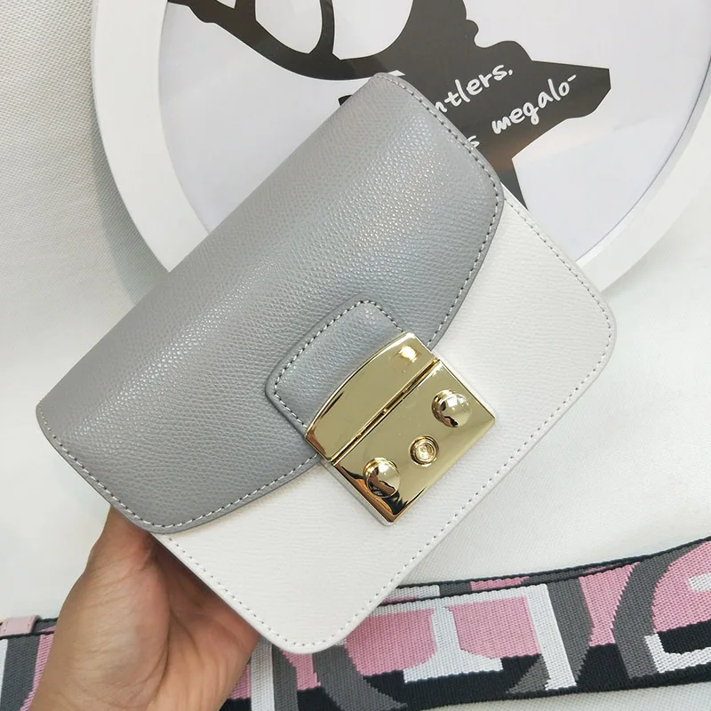 Последняя мода Звезда сумка с широким ремнем на плечо из натуральной кожи сумка с клапаном на одно плечо Диагональная Сумка-конверт для женщин - Цвет: Grey and white-17CM
