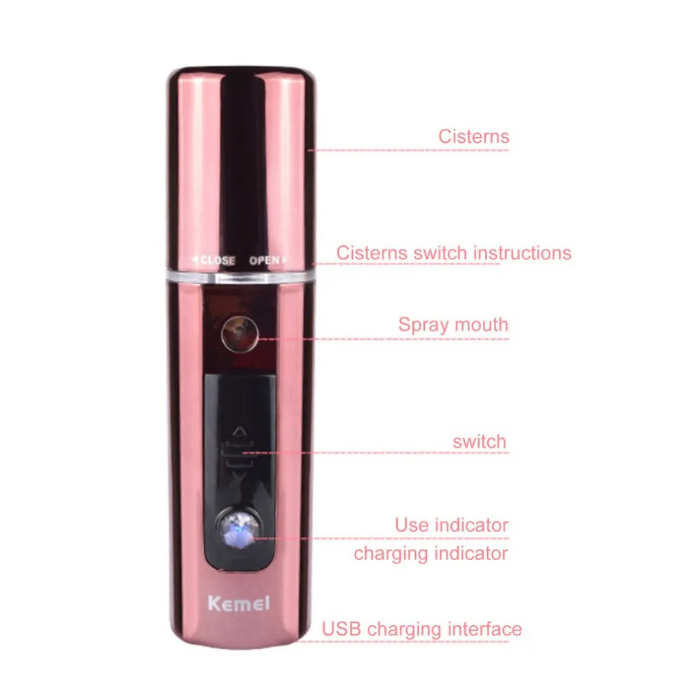 Kemei KM-708 увлажнитель лица портативный аппарат для паровой бани лица перезаряжаемая кожа небулайзер увлажняющий прибор для красоты лица