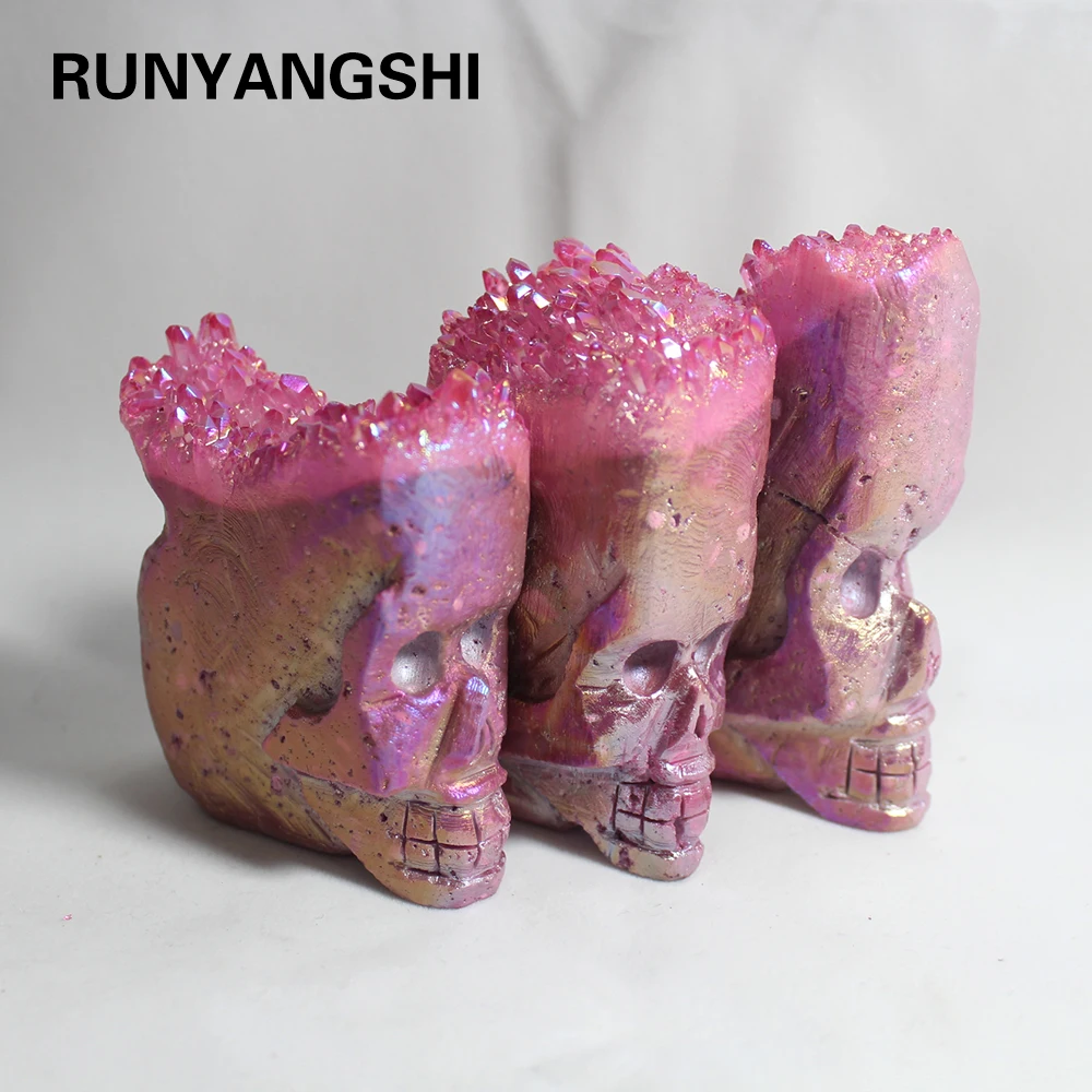 Runyangshi натуральный розовый кристалл кластер череп рейки драгоценный камень