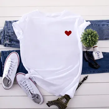 

Harajuku Heart Printing T-shirt Women's Vogue Shirts O Neck Short Sleeve Tee Shirt Casual Simple Streetwear Tops Female T-Shirts