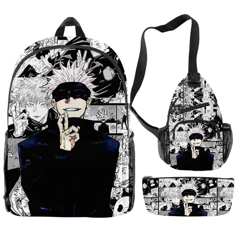 3pcs/set anime džiu-džitsu kaisen batoh 3D tisk vyučváné brašna nastaví pro teenager chlapci dívčí kreslený děti brašna děti mochilas