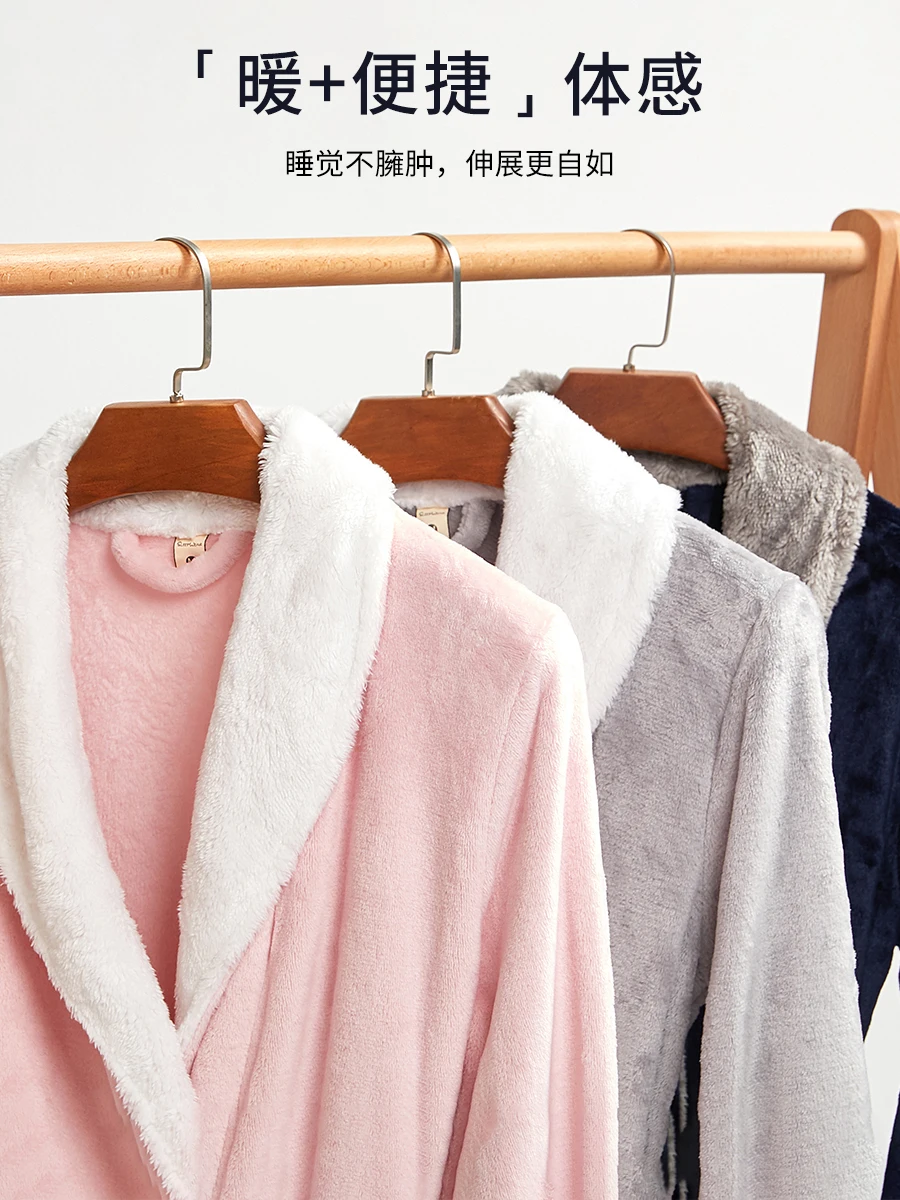 Women's Nightgown Winter One Pair of Lovers Coral Fleece Bathrobe Fleece-Lined Thickened Flannel Men's Pajamas Autumn and Winter